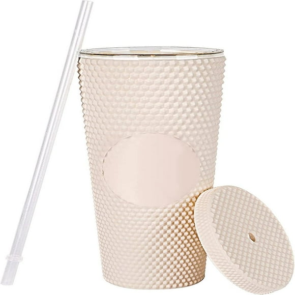 HLONK 24 oz Matte Plastic Studded Cup Double Wall Studded Water Tumbler Plastic Inlaid Rivet Cup with Straw and Lid (Red)