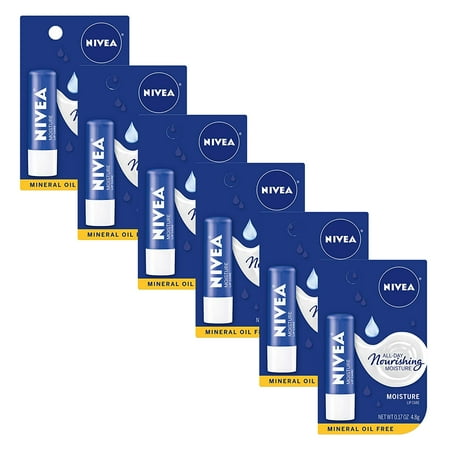 NIVEA Moisture Lip Care - Unisex Intensively Moisturizing Balm - .17 oz. (Pack of 6),Shea Butter and Jojoba oil