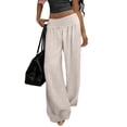 thumbnail image 2 of Linen Palazzo Pants for Women Wide Leg High Waisted Trousers Soft Flowy Yoga Bottoms Relaxed Fit Maternity Lounge Beach Streetwear, 2 of 7