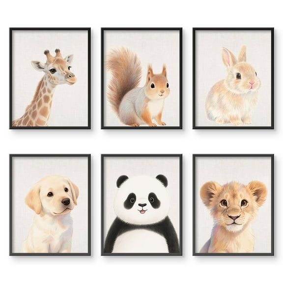 VOLIX 12x16''Baby Animal Canvas Wall Art Kids Canvas Wall Art Animal Prints Set of 6