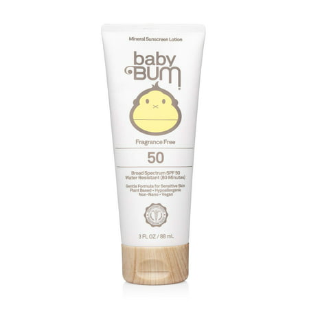 Baby Bum Mineral Sunscreen Lotion - SPF 50 - UVA/UVB Face and Body Protection - Fragrance Free â?? Safe for Sensitive Skin- Travel Size - 3 FL