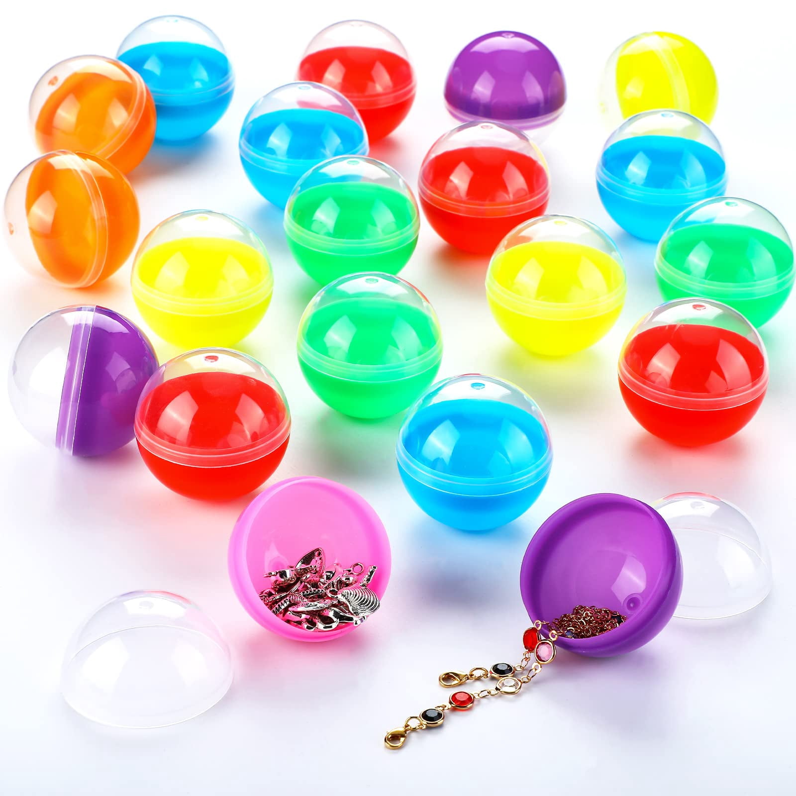Trianu 150 Pcs Vending Machine Capsules Gumball Machine Capsule Small Empty Toy Capsules 1.7 inch Clear Colored Plastic Gumball Machine Containers for Toy Candy Party Favors