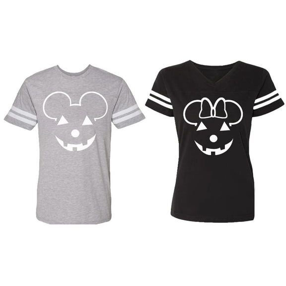 Halloween Pumpkin Matching Couple Cotton Jerseys (Men Heather / Women Black) (Men S / Women S)