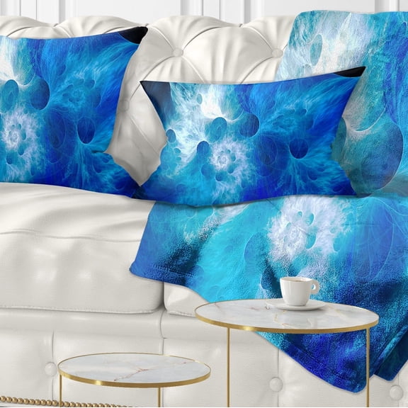 Designart Fractal Blue Smoke - Floral Throw Pillow - 12x20