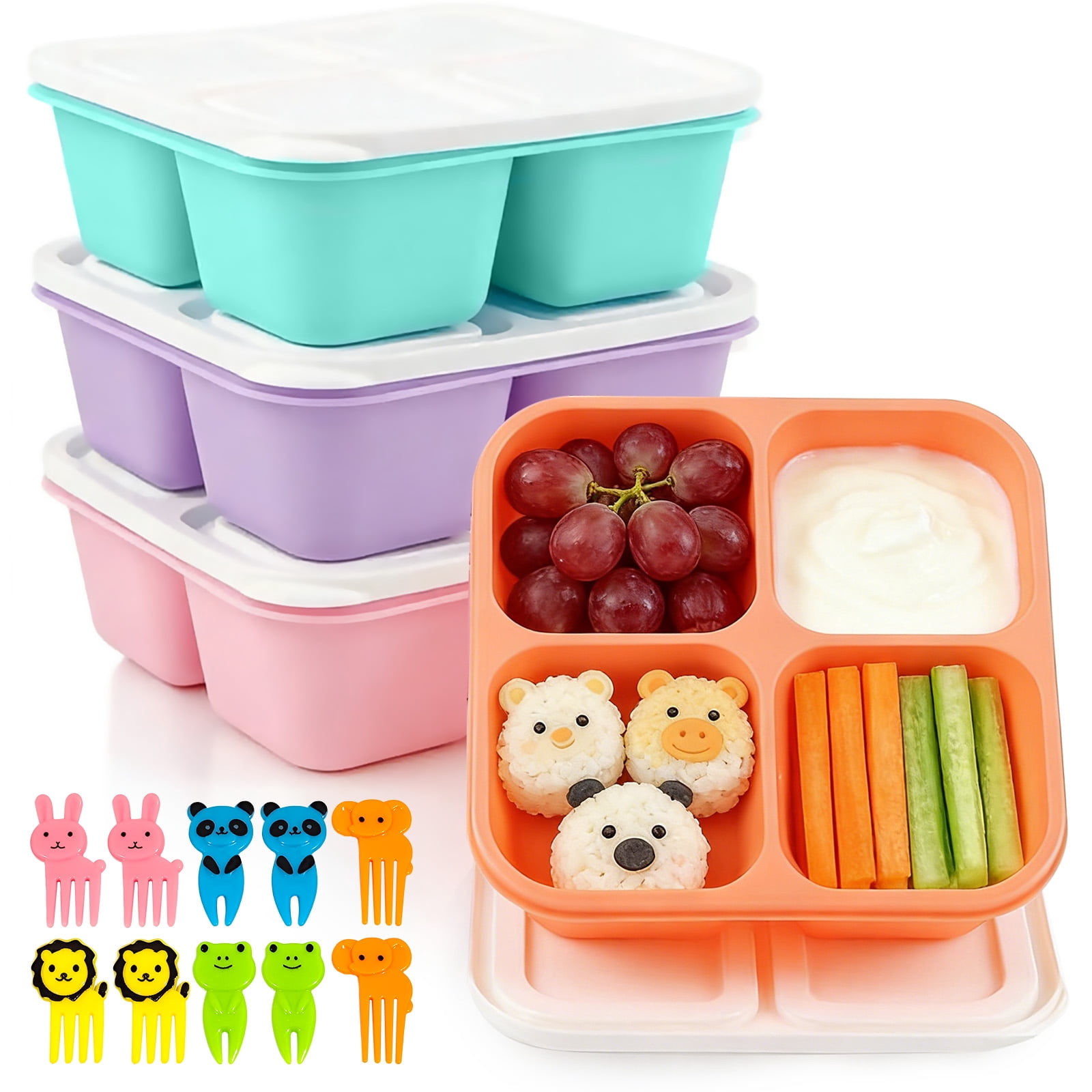EasyLunchboxes, Original Stackable 4-Compartment Snack Boxes, BPA