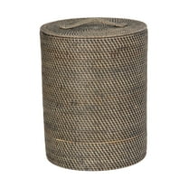 Kouboo Loma Round Rattan Hamper And Laundry Basket With Removable Liner, Handmade Wicker With Lid, Honey Brown