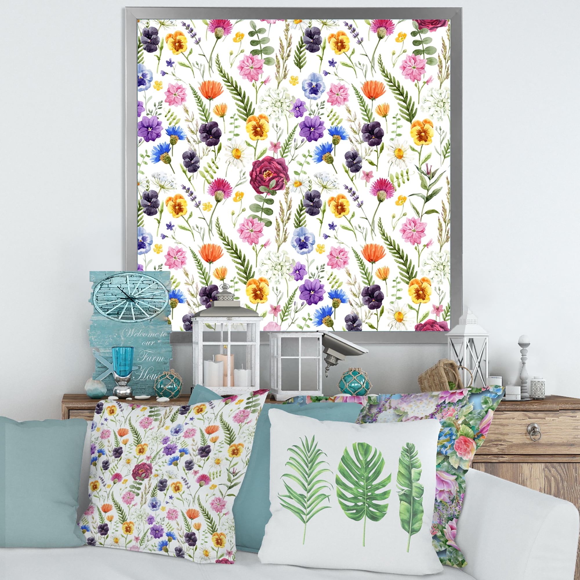 Designart 'Coloful Wildflowers Floral Pattern II' Traditional Framed Art Print