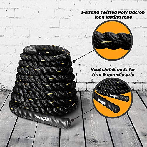 Yes4All Battle Rope Poly Dacron, Workout Ropes for Core Strength, Home Gym  & Outdoor Workout 1.5in - 50ft 