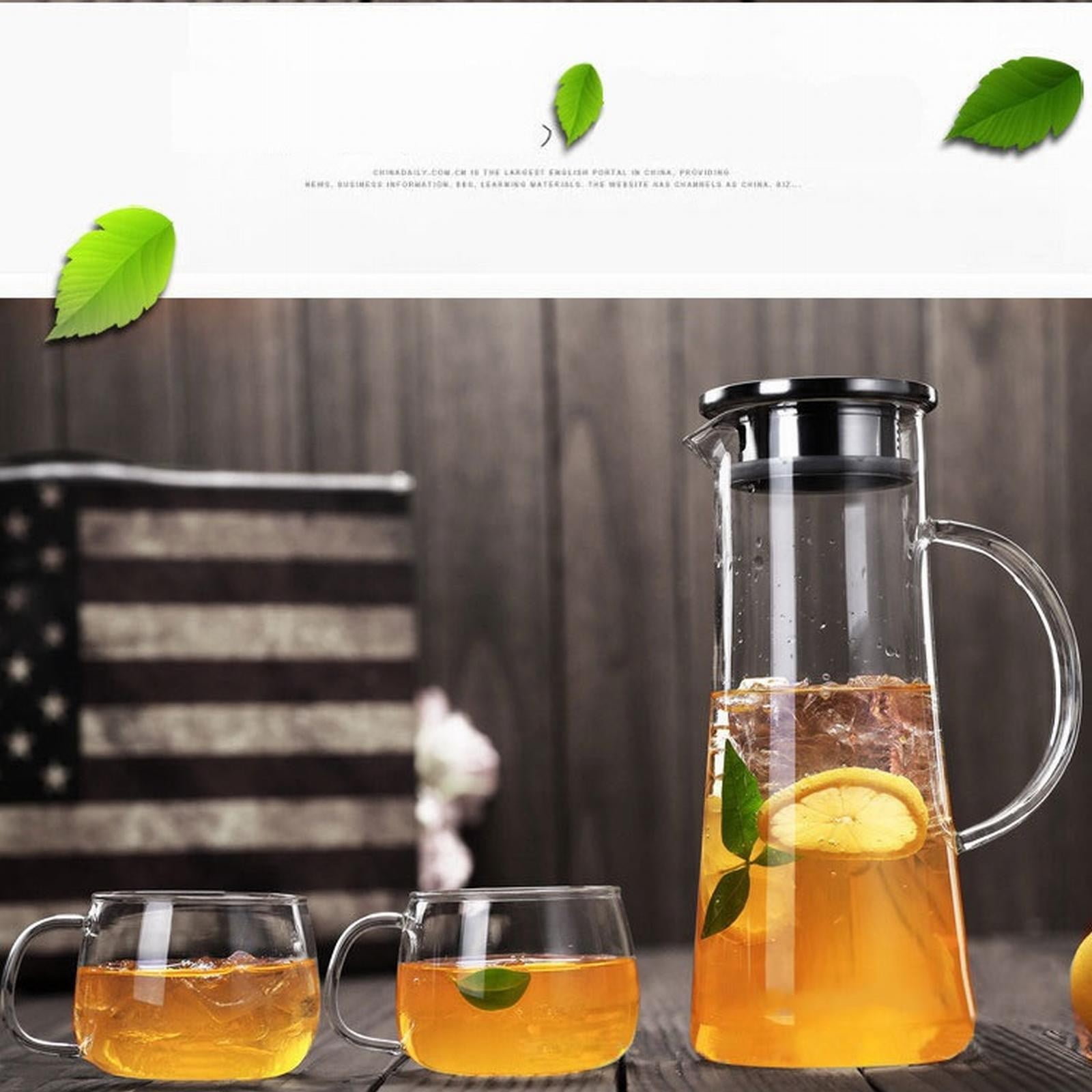 Jierger Clearance 52 oz Glass Pitcher with Lid Glass Carafe with Handle and Spout Iced Tea Glass Pitcher Heat Glass Water Glass Jug Pitcher for Fridge Lemonade Hot Cold Water Iced Tea Juice Coffee