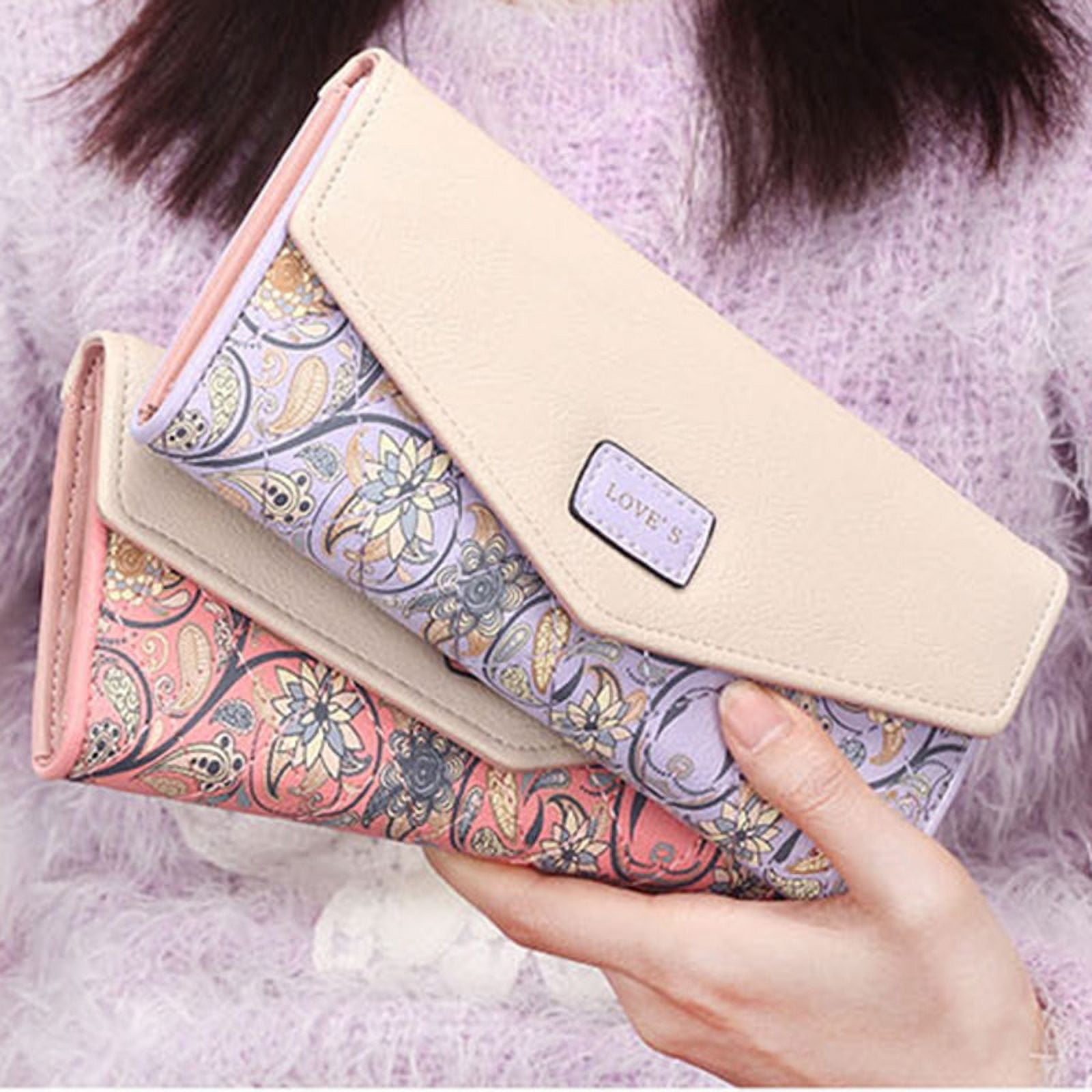 .com: MEIERYAqb Wallet Women Large Capacity Embossing Flower