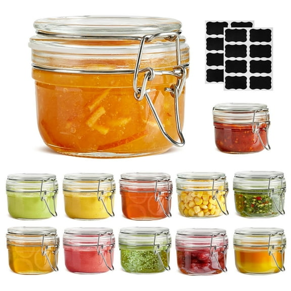 4oz Small Airtight Glass Jars 12-Piece Set, Round Food Storage Jars with Lids, Mason Jars, Mini Storage Containers with Clear Freshness Seal Wire Clips