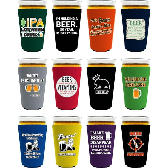Beer Jokes Funny Designs Pint Glass Coolie 12 Pack Set