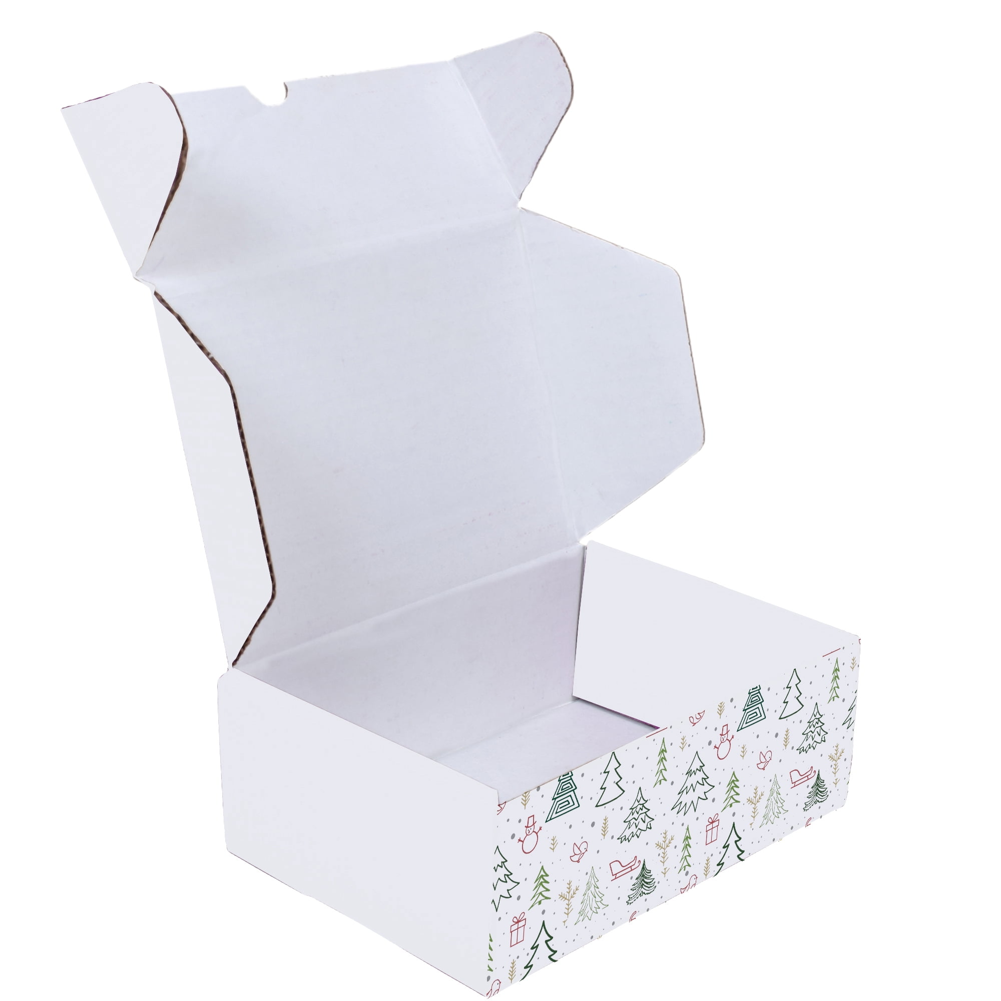 Ucanpack Made In USA 1/8” Thick Christmas Mailer Box 50 Pcs, White X-Mas Forest Theme Cute Boxes For Small Business, Tuck Top Mailer Boxes, 10x5x5" Literature Mailer, Moving Carton