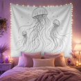 thumbnail image 2 of Jellyfish Sketches with Bubbles on White Background, Dreamy Minimalist for Ocean Lovers, Sea Life Wall Art, Housewarming Gift, Tapestry Wall Hanging for Bedroom and Dorm, 2 of 7