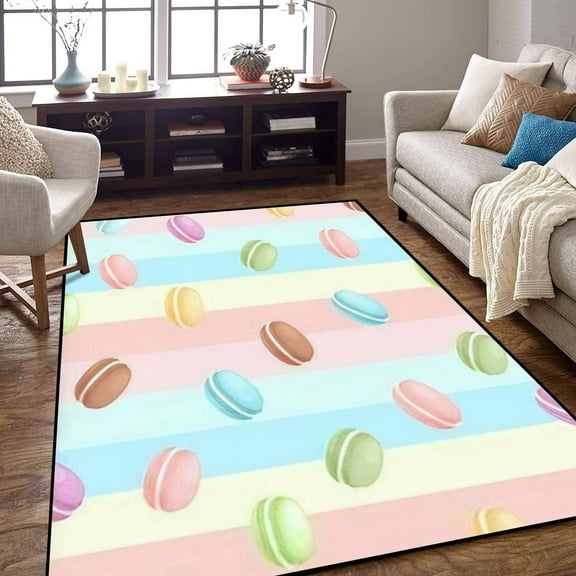Area Rug French Confection Macaron Cake Macaron Candy Colorful Stripes Seamless Indoor Outdoor Living Room Bedroom Carpet Home Decor Doormat Yoga Mat Patio Floor Mat 5x7ft