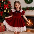 thumbnail image 2 of lsirc Girl Velvet Dress - Christmas Burgundy Pageant Dress Midi Length with White Lace Short Sleeve Party Gown Dresses, Red, 18-24 Months, 2 of 9