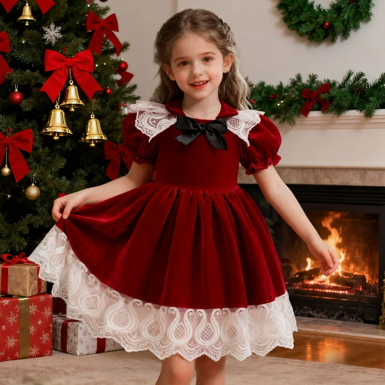 navy blue dress for baby girl Christmas Dresses for Women Christmas Party Dress Women's Autumn And Winter  Christmas Print V Neck Long Sleeve Lace Up Retro Casual Dress