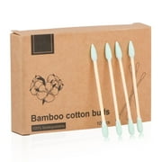 Natural Bamboo Cotton Swabs, Eco-Friendly & Biodegradable  Comfortable and Soft,Plastic Free Double Ear Sticks for Ears Cleaning and Makeup,Dirt Removal,crafts,painting (green-1 Pack of 100)