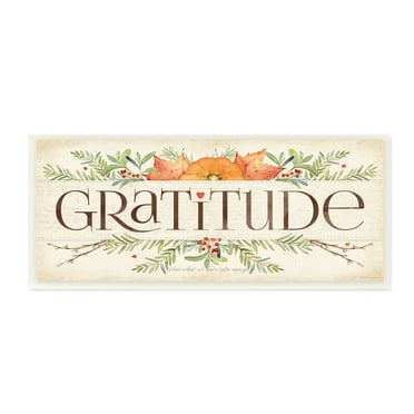 Stupell Industries Gratitude Floral Leaves Fall Autumn Seasonal Word Design Wall Plaque by Stephanie Workman Marrott