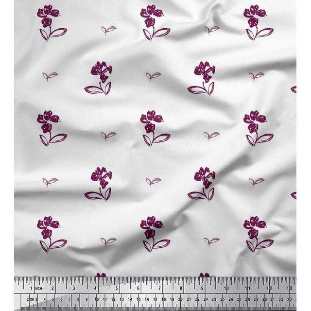 Soimoi Poly Georgette Fabric Leaves & Floral Artistic Print Fabric by the Yard 52 Inch Wide
