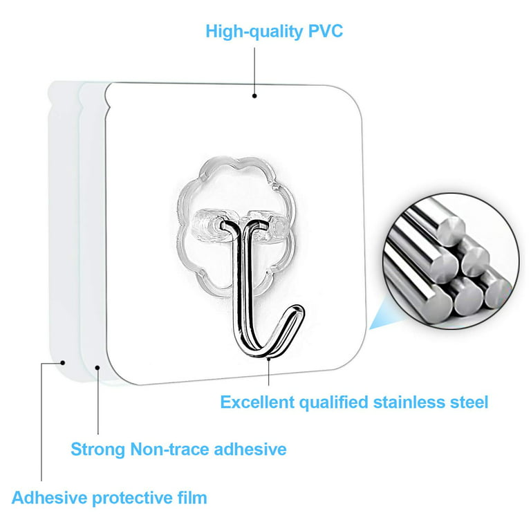 Amerteer Traceless Hook: Sticky Hook, Load-bearing Hook, Hransparent Traceless Hook, No Nail Damage to The Wall, Size: Small, Clear