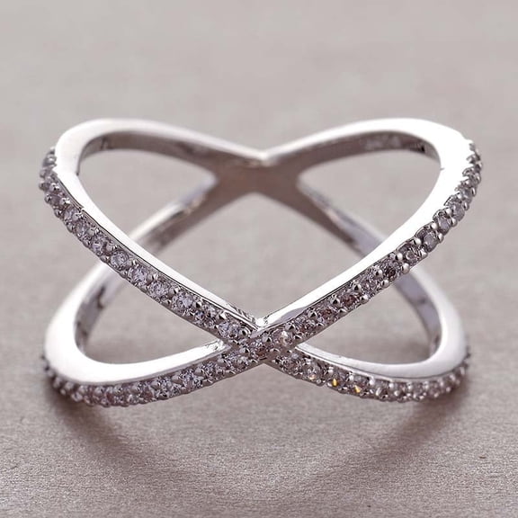 Simple style Brass Cubic Zirconia Finger Rings Criss Cross Rings Platinum Clear US Size 8(18.1mm)