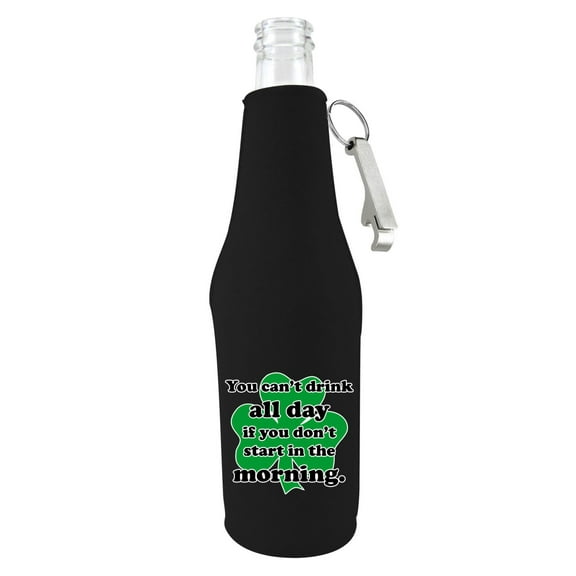 Drink All Day Beer Bottle Coolie Black With Opener