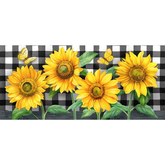 Briarwood Lane Spring Checkered Sunflowers Mini Mat 22x10 Indoor Outdoor For Spring Doormat