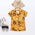 thumbnail image 2 of AJIWYH Valentines Pajamas Toddler: Boys Girls Satin Button Down Short Sleeve Animals Shirt Tops + Shorts Pants Silk Pajamas Sleepwear Outfits Loungewear Set Yellow for 6-12 Months, 2 of 3