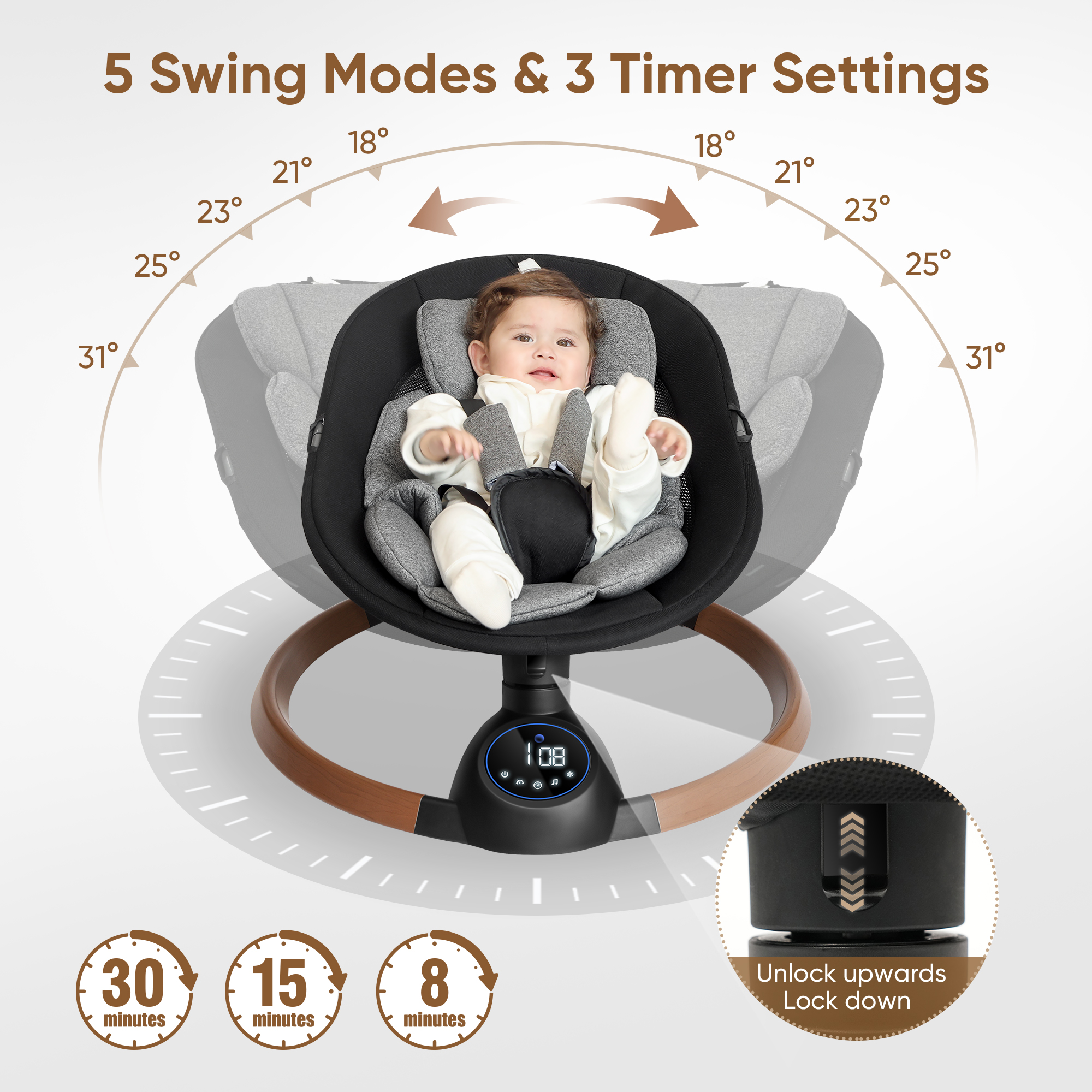 Babyeap Baby Swing with Bluetooth Remote Control, Gray photo 6