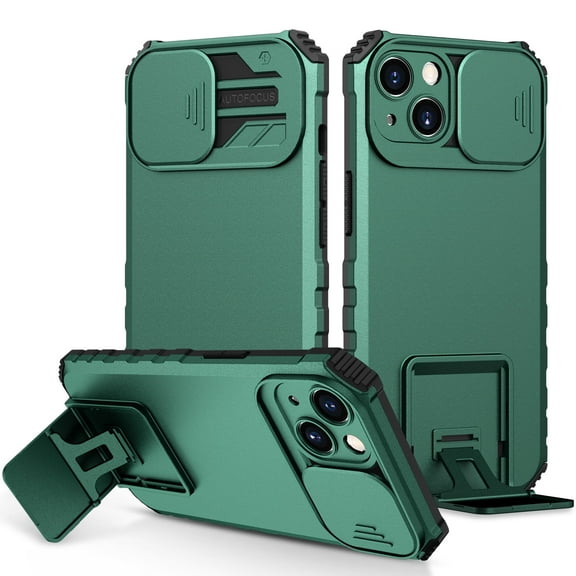 iPhone 15 Plus Case with Slide Camera Lens Protector, Full Body Protecitve Shockproof TPU Bumper Back Cover Slim Shell Anti-Scratch Phone Case for Apple iPhone 15 Plus - Darkgreen