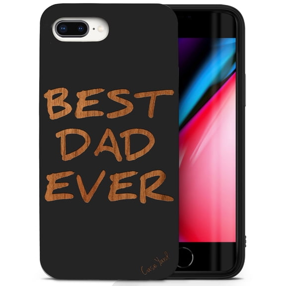 Case Yard Wooden Case for iPhone-8-Plus Soft TPU Silicone cover Slim Fit Shockproof Wood Protective Phone Cover for Girls Boys Men and Women Supports Wireless Charging Best Dad Ever Design