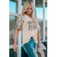 thumbnail image 2 of POGLIP Women's Khaki Coffee Jesus Graphic Leopard Ruffle Sleeve Top, 2 of 5