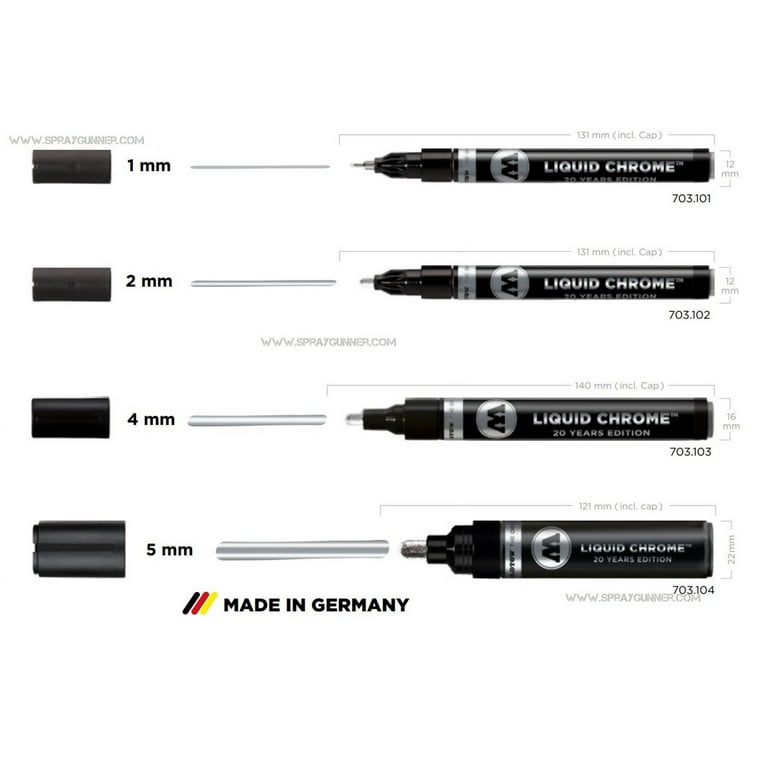 Molotow Liquid Chrome Marker Set of 3 Special Ink with Mirror Effect Line  Width 1 mm 2 mm and 4 mm Made in Germany Chrome