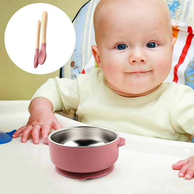 Jusqu'à 40 % de Réduction sur les Cadeaux Oefntac Ensemble de Couverts pour Enfants Bol en Silicone de Qualité Alimentaire Doublure Intérieure en Acier Inoxydable Bol Trois Pièces