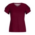thumbnail image 5 of JINMGG Womens Tops,Fashion Women Casual Petal Sleeve Short Sleeve V-Neck Solid Tops Blouse Wine XL, 5 of 6