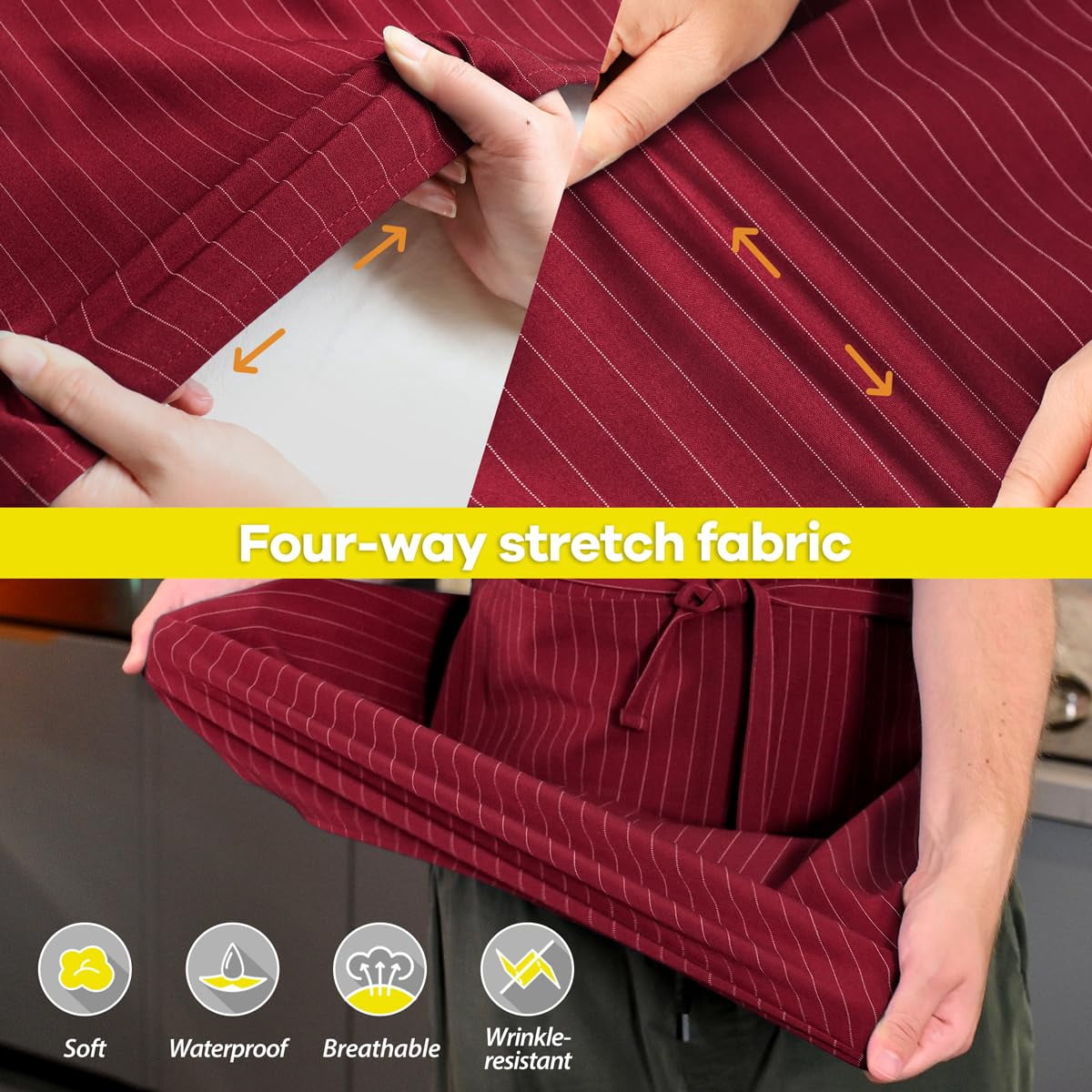 Stripe Stretch Apron for Men Women Chef Big and Tall Large Striped Aprons with Pockets for Kitchen Cooking Waterproof