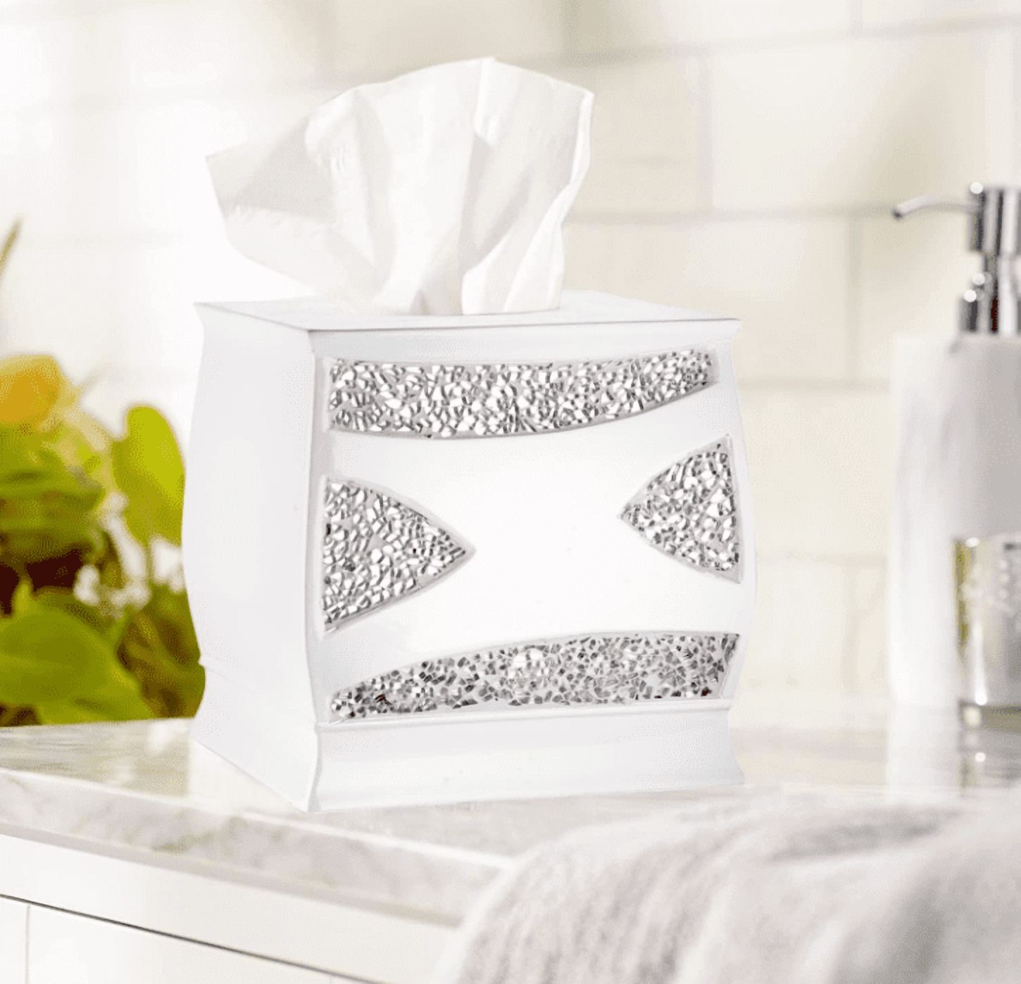 KriKac Sinatra White Modern Decorative Beautiful Designs Luxury Mosaic Glass Facial Tissue Covers 2 Count