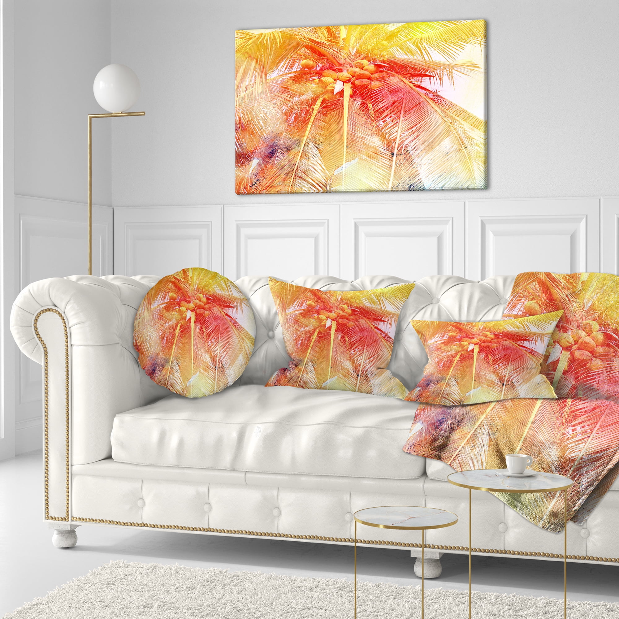 Designart Retro Palm Red Yellow Watercolor - Trees Painting Throw Pillow - 12x20