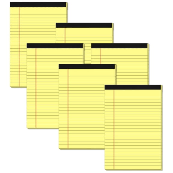 Small 5x8 Legal Pads College Ruled, 6 Pack Yellow Notepads for Office Notes, 25 Lines Per Sheet, 80 GSM Thick Paper, Perforated Edge for Easy Tearing, Yellow