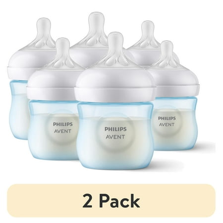 (2 pack) Philips Avent Natural Baby Bottle with Natural Response Nipple, Blue, 4oz, 3pk, SCY900/23