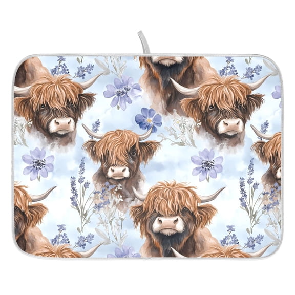 Ryvnso Highland Cattle Flower-w6 Dish Drying Mat for Kitchen Countertop 16x18 Small Dish Pad Drainer Rack Dish Sink Mats