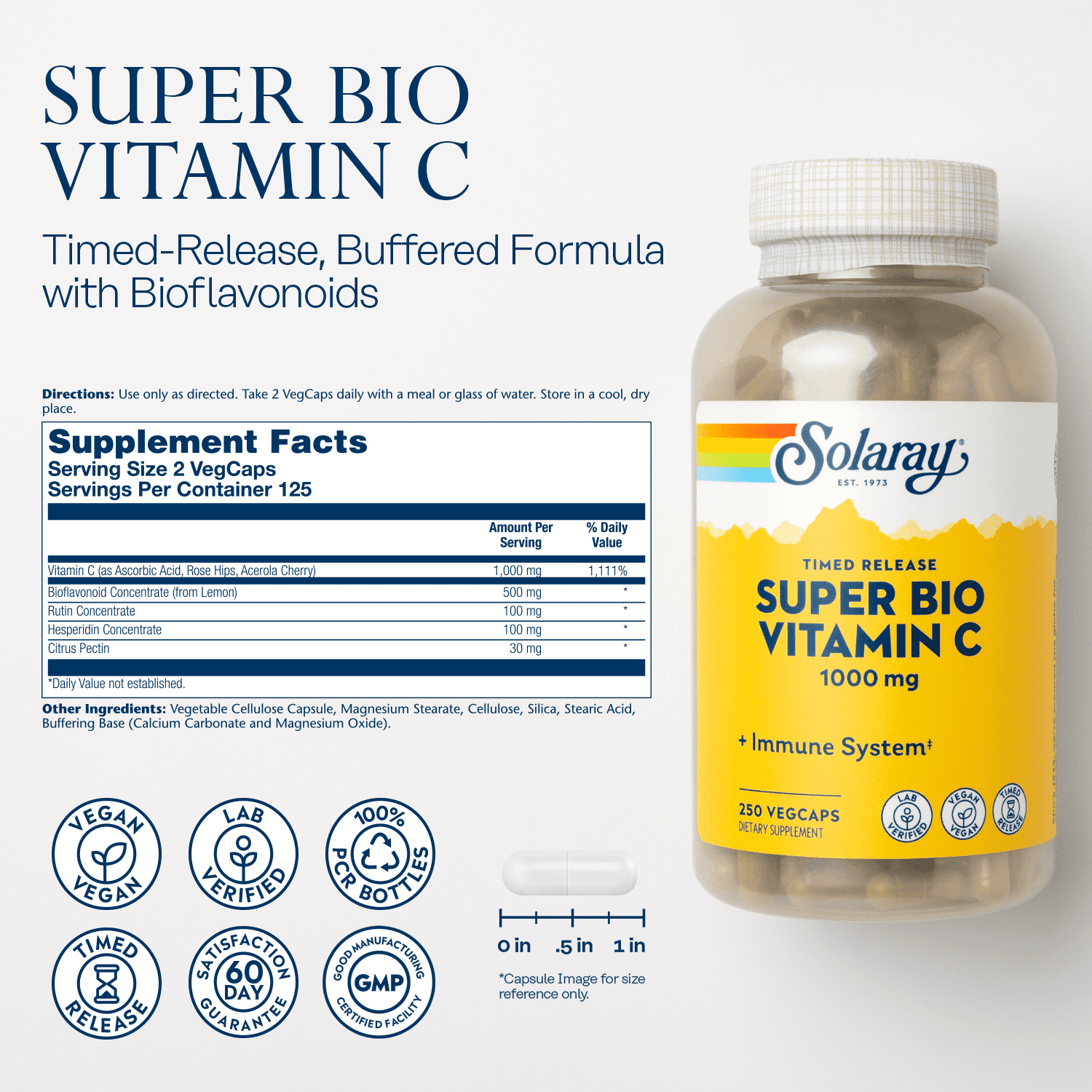 Solaray Super Bio Buffered Vitamin C 1000mg, Timed Release