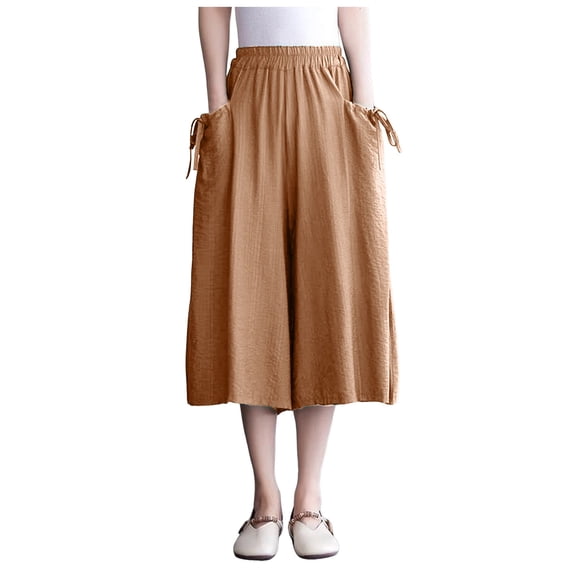 EDFBUYKRS Female Women Pants Casual Capri Pants for Women Petite Size Shorts for Women Plus Size Knee Length Linen Shorts Summer Baggy Dressy Long Shorts with Pockets Xxxxxl