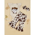 thumbnail image 3 of BemeyourBBs Newborn Western Baby Girls Cowgirl Outfits Cute Infant Baby Girls Spring Summer Fall Clothes Ruffle Sleeveless Cow Embroidery Romper Flare Pants Headband Set, 3 of 7