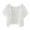 thumbnail image 2 of YVNAURA Women's Lightweight Cotton Lace Cardigan Short Bat Sleeve Loose Fit Open Front Shawl Embroidered Hollow Out Cardigan for Spring Summer Beach Cover Up, White,A, 2 of 3