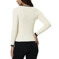 thumbnail image 4 of INSPIRE CHIC Women's Knit Top Contrast Color Long Sleeve V Neck Fitted Ribbed Tops XL White, 4 of 6