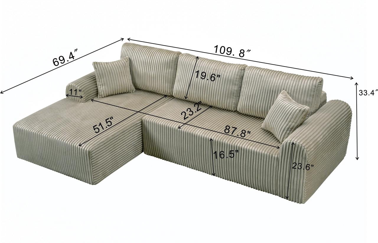 Shikeyi 109" Cloud Modular Sectional Sofa Couch with L-Shape Chaise,Modern Minimalist Upholstered Boneless Couches for Living Room Bedroom, Camel