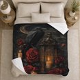 thumbnail image 5 of Mysterious Raven and Lantern Nocturne with Deep Red Roses, Warm Flannel Blanket for Living Room and Reading Nook, Bird Lovers Friendship Gift, Artistic Home Decor, 5 of 9