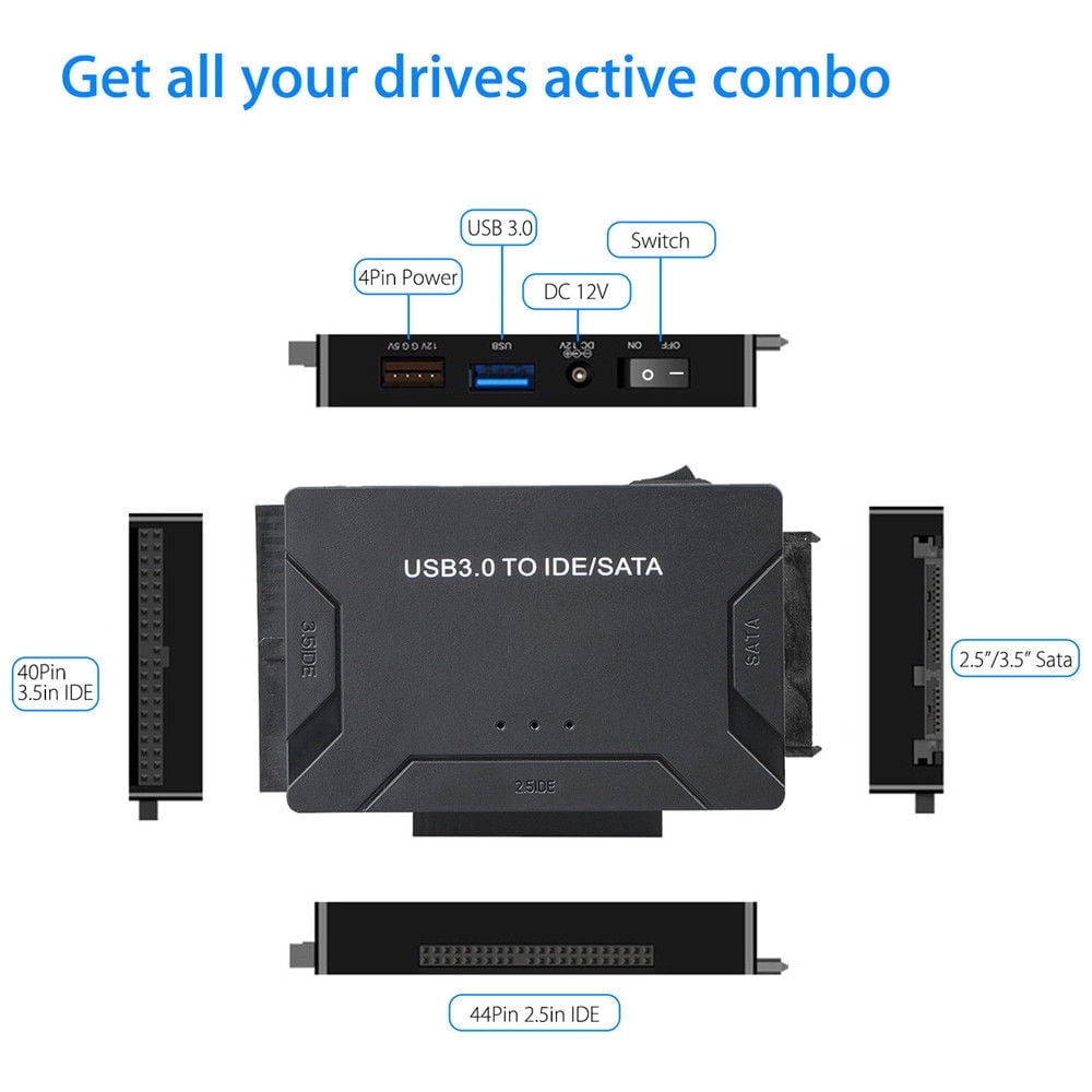 SDOTXA USB 3.0 to IDE & SATA Converter External Hard Drive Adapter Kit 2.5”/3.5” Cable
